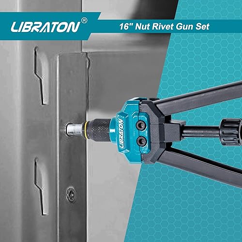 Libraton Nietmutternzange, 16' Nietzange Set, Doppelgriff Nietmutter Zange Werkzeug inkl. 70 Nietmuttern, 7 Austauschbare Nietdorne und Tragetasche - Cheap-Us
