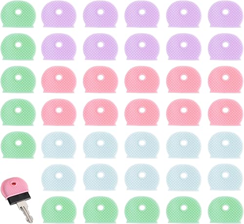 Bewudy 40 Stück Schlüsselkappen, Bunte Schlüsselabdeckungen zur Schlüsselkennzeichnung, Halbkreisförmige Flexible Key Caps in 4 Farben, Robuste und Langlebige Schlüsselringe, Ideal für Zuhause Büro - Cheap-Us