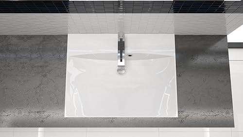 Einbau-Waschbecken 60x46cm eckig | 60cm Einbauwaschtisch, hochwertiges Mineralguss Made IN EU - Cheap-Us