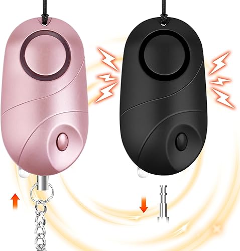 flintronic Persönlicher Alarm 140 dB, 2PCS Selbstverteidigungsalarm mit LED-Licht und Schlüsselanhänger, Taschenalarm Schlüsselanhänger Alarm für Frauen, Kinder, Nachtschicht （Schwarz+Rosa） - Cheap-Us