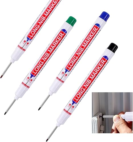 Tieflochmarker, Vaktop 4 Stück Bohrlochmarker, 20mm Spitze Tiefenlochmarker, Markierungsstift für Holz, Kunststoff, Wand, Metall, Karton Baustellen Stift (Schwarz, Blau, Rot, Grün) - Cheap-Us