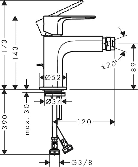 hansgrohe Einhebel-Bidetmischer Rebris S, Bidetarmatur mit Metall Zugstange, wassersparend, Chrom - Cheap-Us