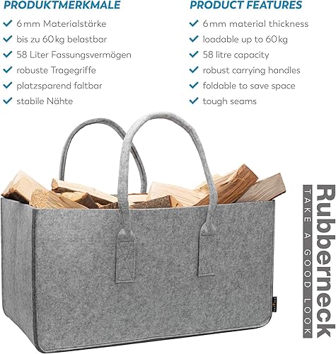 Rubberneck Allzweckfilztasche XXL mit Tragegriffen aus Filz für Holz, Zeitungen, Kaminholz, 61 x 32 x 32 cm (Anthrazit) - Cheap-Us