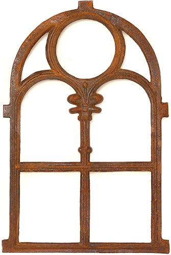 Antikas Stallfenster aus Gusseisen in Antik Optik | ca. 72,5 x 45,5 cm| Eisenfenster für Gartenmauer (rostig), rustikaler Look, Kirchenfenster - Cheap-Us