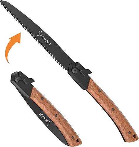 Astsäge, Klappsäge mit SK5 Hochkohlenstoffstahl Sägeblatt (1mm Dicke, 21cm Länge), 2 Schneidpositionen, Metall-Sicherheitsverriegelung, Sapele Holzgriff – Faltbare Handsäge für Garten, DIY & Outdoor - Cheap-Us