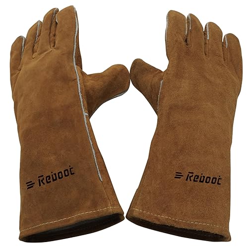 Reboot Schweißerhandschuhe hitzebeständige Handschuhe feuerfeste Handschuhe für Holzbrenner gespaltenes Rindsleder Schweißerhandschuhe Riggerhandschuhe Grillhandschuhe Holzofen-16 - Cheap-Us