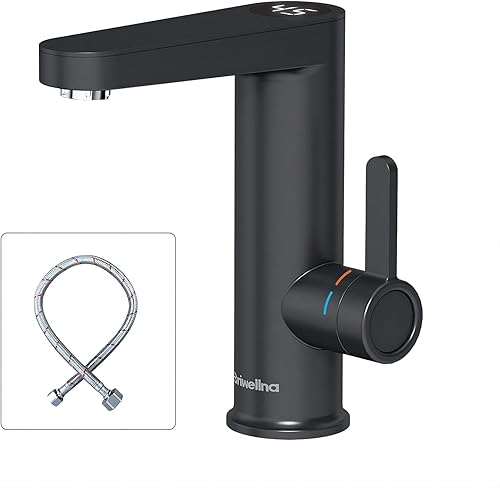 Briwellna Instant Hot Water Tap for Bathroom, Tankless Electric Water Heater Tap, Electric Tap with Digital Display Fast Heating Water Sink Tap(Black) - Cheap-Us