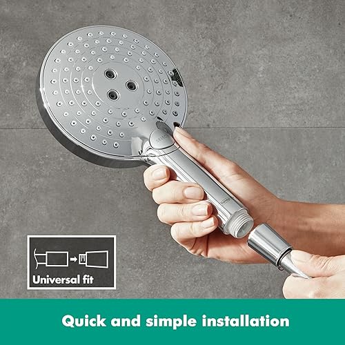 hansgrohe Raindance Select S - Duschkopf, Handbrause mit 3 Strahlarten, runde Duschbrause (150 mm), Brausekopf mit Antikalk-Funktion, Chrom, 28588000 - Cheap-Us