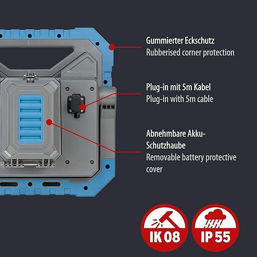 Brennenstuhl Professional LED Hybrid Baustrahler BS 8050 MH (Kompatibel zum Bosch Professional 18V Akku System, Akku- und Netzbetrieb, 80W, 5m, 7900lm, dimmbar, ohne Akku, Engineered in Germany) - Cheap-Us