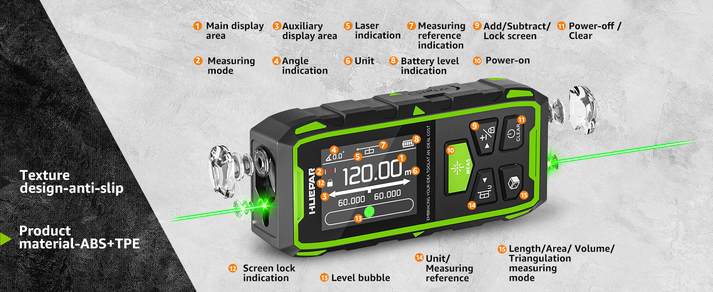 Daul Laser Entfernungsmesser, Huepar 120M Grün Laser Messgerät