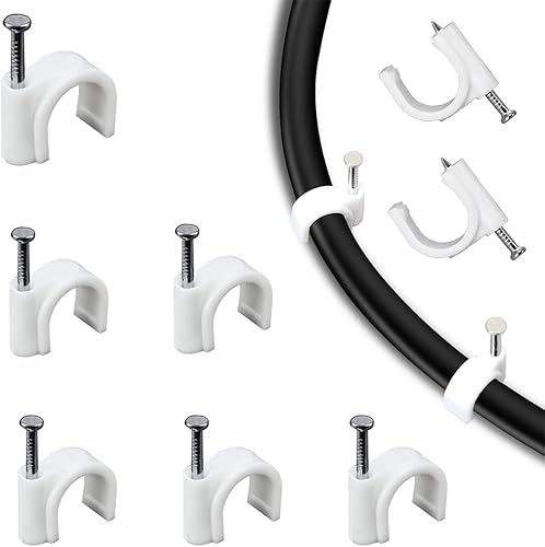 Kabelschelle Nagelschelle 200 Stück Kabel Nagel Befestigung Nagel Weiß Haftclips mit eingestecktem Nagel,Kabelclips Kabelhalter Rund 10mm für Netzwerkkabel - Cheap-Us