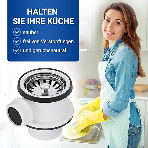 VIOKS Siebkorbventil 70mm mit 1 Zoll Ablaufgarnitur Spüle mit Überlauf Anschluss - Siebkorbventil Küchenspüle, Spülbecken Ablaufgarnitur Küche - Cheap-Us