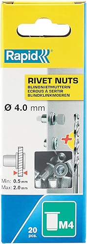 Rapid Nietmuttern M8, 0,5-3,5mm Klemmbereich, 20 Stk. Gewindenieten Stahl, Set inkl. Bohrer, für Nietmutternzange - Cheap-Us
