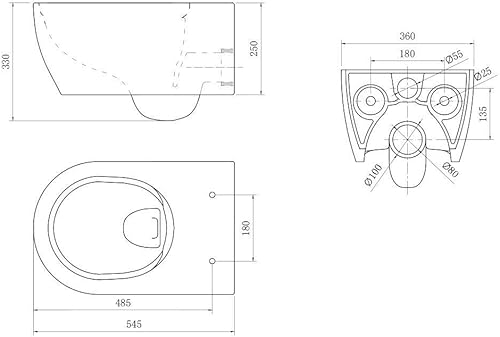 Hänge WC Spülrandlos Wand Spülrandlose Toilette Bidet Funktion Taharet Absenkautomatik Soft Close Sitz Quick Release abnehmbaren WC Sitz kurz und lang, Ausführung:Kurz, Funktion:Mit Bidet Funktion - Cheap-Us
