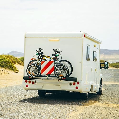 Catime Reflektierendes PVC Warntafel, 2-in-1 Rot Weiß Gestreiftes Warnschild Italien Spanien Portugal, 50x50cm Warnschild mit Roten Weißen Streifen für Wohnmobil, Fahrradträger, Wohnwagen, Heckträger - Cheap-Us