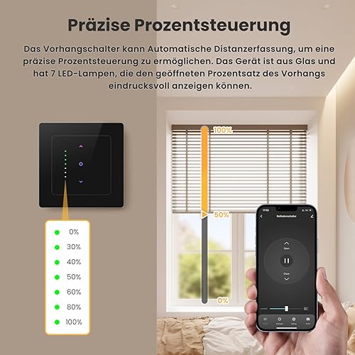 AVATTO Smart WiFi Rollladenschalter 55 x 55mm, Glasfläche,Touchscreen, Jalousieschalter kompatibel mit Alexa,Google Assistant Sprachsteuerung und Smart Life App Fernbedienung [Nullleiter erforderlich] - Cheap-Us