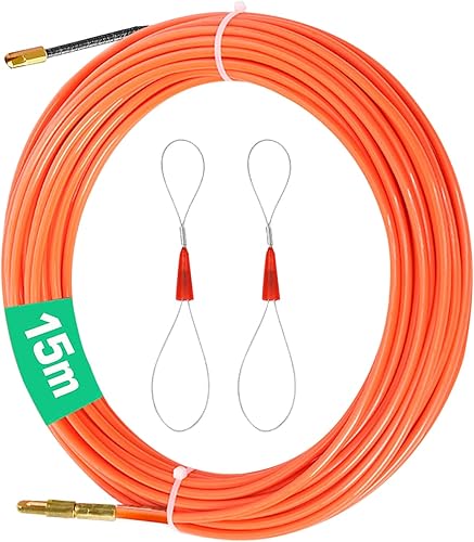 CONNECTION Kabeleinziehhilfe 15m Einziehspirale Zugdraht mit 2 Führungsfeder Einziehband φ3 mm Kabeleinzug Einziehhilfen zum Einziehen von Kabeln in Leerrohren Orange - Cheap-Us