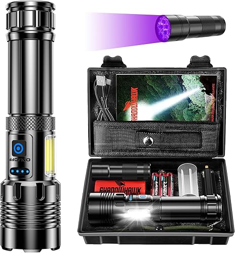Shadowhawk Taschenlampe Led Aufladbar 500000 Lumen, XHM90.2 Led Taschenlampe Extrem Hell Mit COB Arbeitsleuchte USB Taschenlampen, 7 Modi Starke Taschenlampe Batteriebetrieben für Camping Notfälle - Cheap-Us