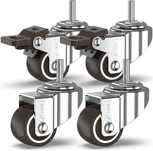 GBL 4er Set Möbelrollen Rollen für Schwerlast - 25mm M6x15mm Gewinde 40KG Rollen Möbel Lenkrollen - 4 Möbelrollen mit Bremse - 4x Gummirollen Lenkrolle Rollen mit Bremse - Cheap-Us