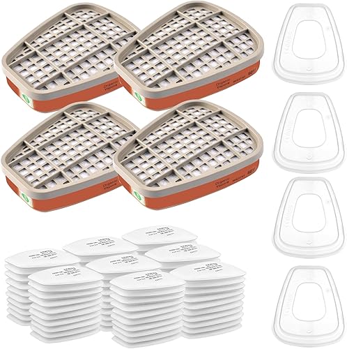 6001 Filter für Atemschutzmaske Set, Filter gegen Organische Dämpfe Set, Baumwollfilter Filters, 80 Filterbaumwolle + 4 Filter und 4 Abdeckkappen für Handwerker, Heimwerker, Farbspritz - Cheap-Us
