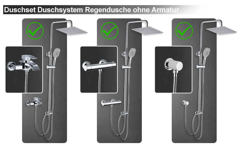 Duschsystem ohne Armatur Duschset Regendusche eckig
