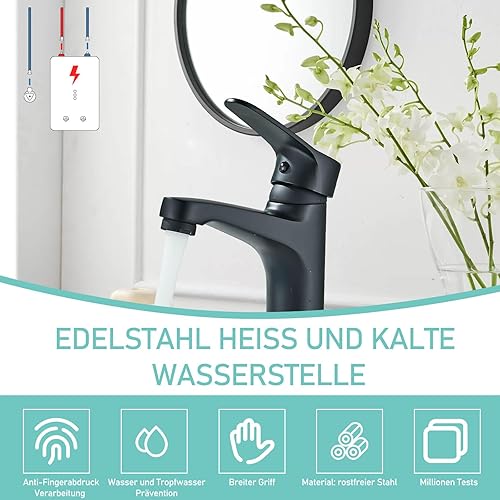 JUNSOTTOR Niederdruck Armatur Bad Schwarz Wasserhahn Bad Waschtischarmatur Einhebel aus Messing Mischbatterie Kurz - Cheap-Us
