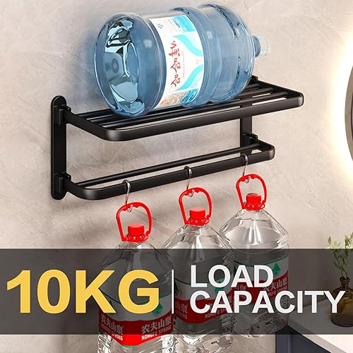 Handtuchhalter,Wandmontage Handtuchhalter ohne Bohren Bad mit 2 Handtuchstangen, Aluminium Badetuchhalter, Matt schwarz,58cm - Cheap-Us