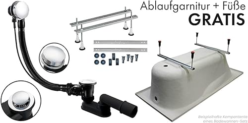 BADLAND Badewanne Original Weiß Acryl Wanne Eckbadewanne AVITA 170x75 Rechts KOMPLETTSET SET mit Weiß Acrylschürze + Füßen und Exklusive Chrom Automatik Ablaufgarnitur Made in EU 4in1 - Cheap-Us