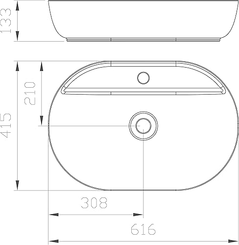 ERCOS Ovales Aufsatzwaschbecken aus Keramik, Badwaschbecken Weiß glänzend mit integriertem Überlauf, Maße 616X415 MM - Cheap-Us
