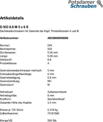 500 Sechskantschrauben DIN 933 8.8 schwarz M5x6 - Cheap-Us