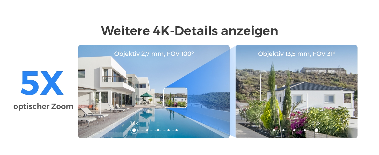 Mit dem 5-fachen optischen Zoom und der 4K-Bildqualität können Sie mehr Details im Bild erfassen