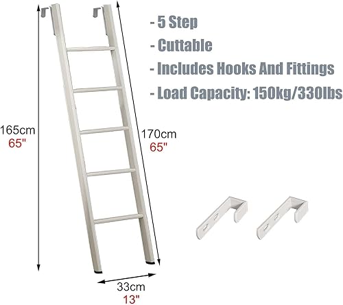 CMYUN Hochbett Leiter Leiter für Etagenbett Im Wohnheim-Hochbett mit Haken, Kurze Etagenbettleiter für Wohnmobile, Nur Weiße Metallleitern, Platzsparend(170cm/67) - Cheap-Us