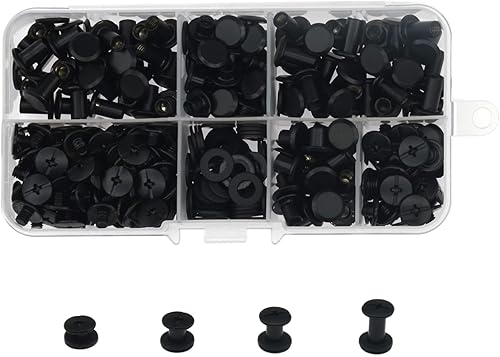 120 Set Chicago Screw Posts, Rivet Chicago Binding Screws, Metal Rivet Ersatzreparatur für Taschen, Handwerk, Halsband, Geschirr, Gepäck, Geldbörse, Hundeleine, Rucksack, Gürtel (Schwarz) - Cheap-Us