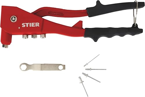 STIER Blindnieten Set, 201-teilig mit Handnietzange & Blindnieten, inklusive 4 auswechselbaren Mundstücken für flexible Anwendung, Blindnietzange, Nieten - Cheap-Us