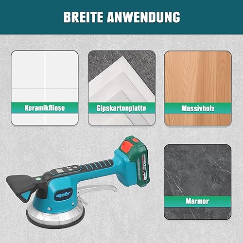 Mellif Akku Fliesenrüttler für Makita Akku 18V, Fliesen vibrationsgerät mit Akku 2000 mAh,150kg Adsorption,10 Gänge Geschwindigkeit,145mm Saugnapf (inkl. MELLIF 1 Akku 2.0 Ah + 1 Ladengerät 2.0Ah) - Cheap-Us