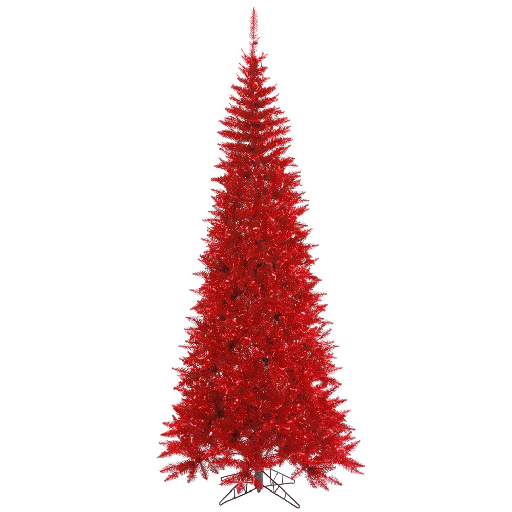 Vickerman 10' Tinsel Red Fir Slim Artificial Christmas Tree Unlit - Cheap-Us