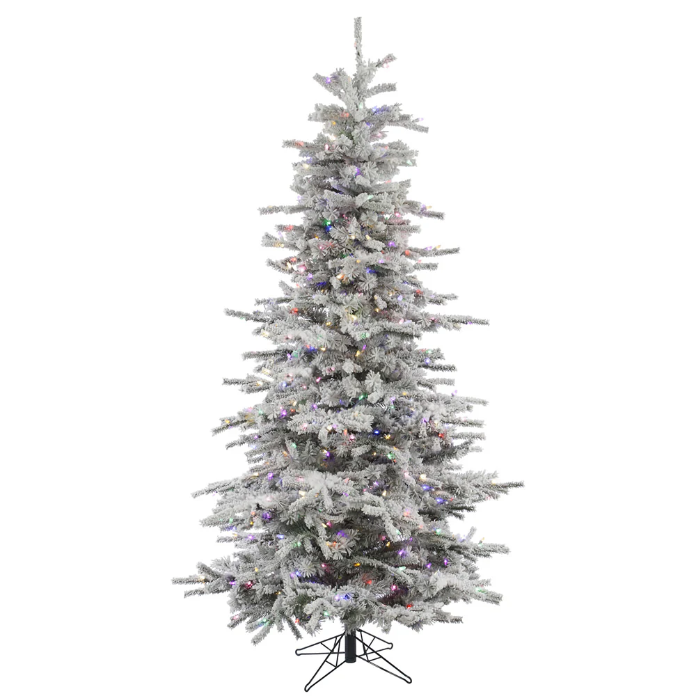 Vickerman 6.5' Flocked Sierra Fir Slim Artificial Christmas Tree Multi-Colored LED Dura-Lit lights - Cheap-Us