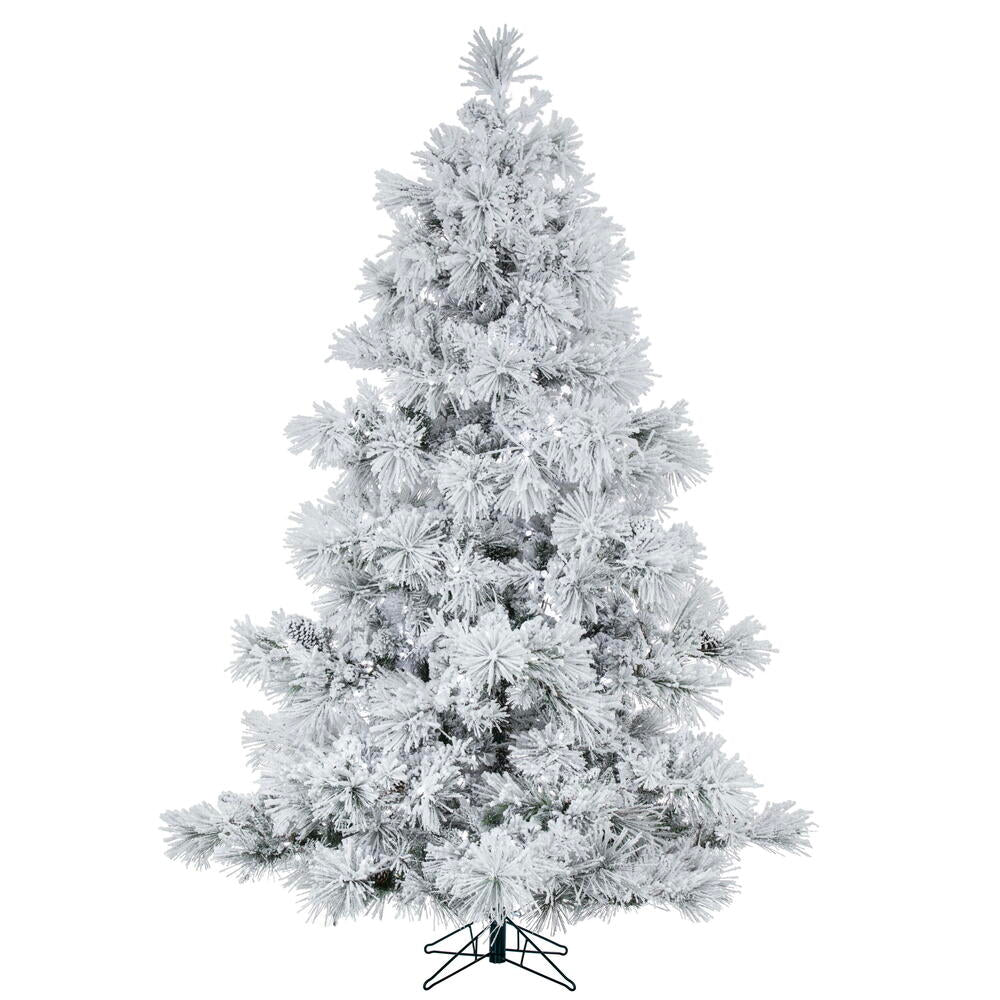 Vickerman 7.5' Flocked Alberta Artificial Christmas Tree Pure White LED Lights - Cheap-Us