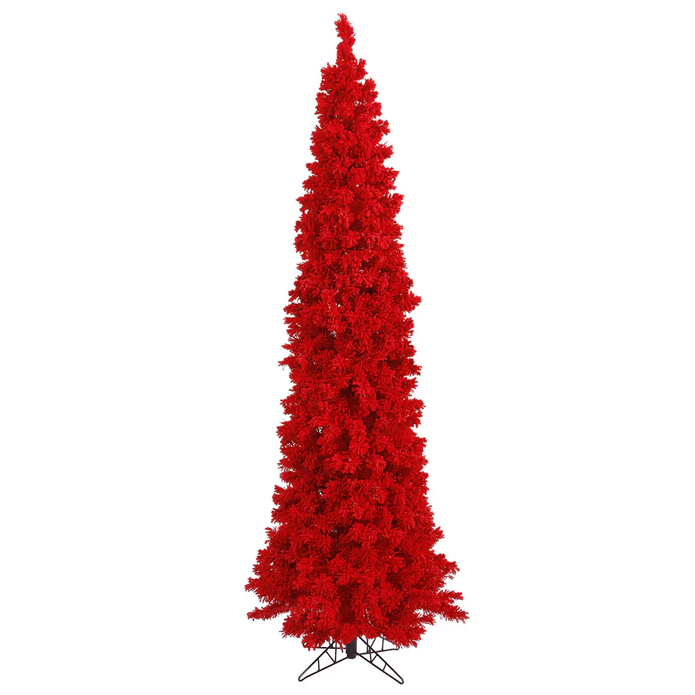 Vickerman 9' Flocked Red Pencil Fir Artificial Christmas Tree Unlit - Cheap-Us