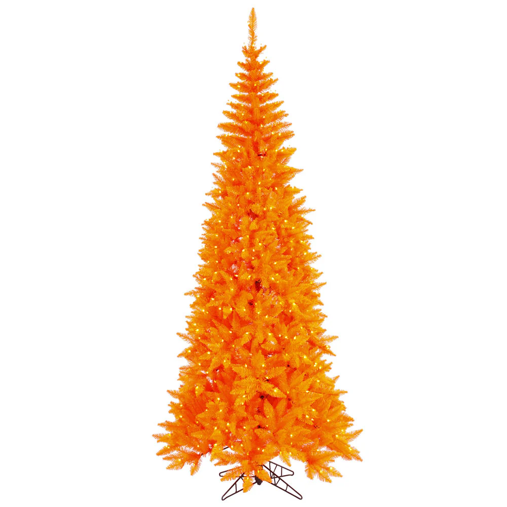 Vickerman 7.5' Orange Fir Slim Artificial Christmas Tree Orange Dura-lit LED Lights - Cheap-Us