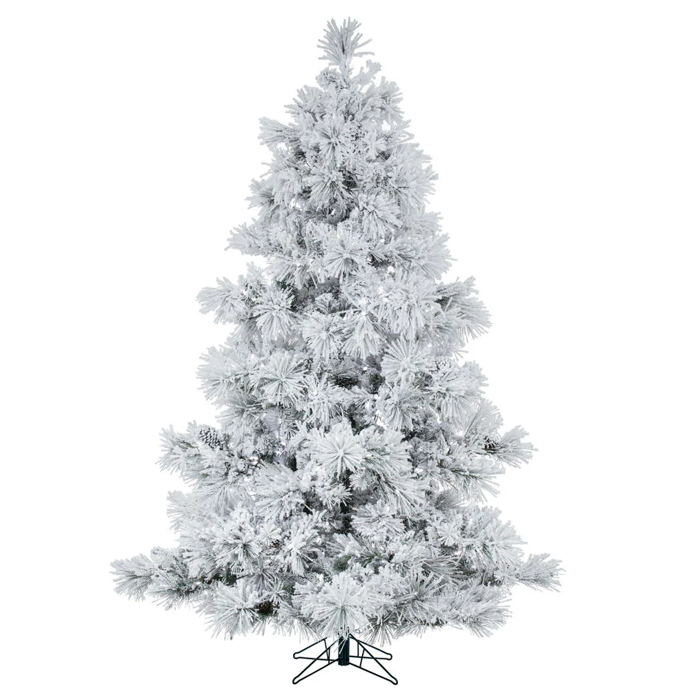 Vickerman 9' Flocked Alberta Artificial Christmas Tree Pure White LED Lights - Cheap-Us