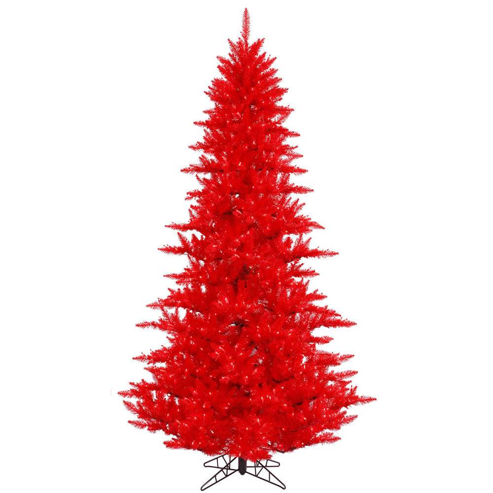 Vickerman 7.5' Red Fir Artificial Christmas Tree Red Dura-lit LED Lights - Cheap-Us