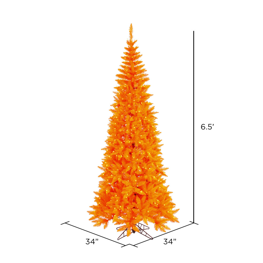 Vickerman 6.5' Orange Fir Slim Artificial Christmas Tree Orange Dura-lit LED Lights - Cheap-Us