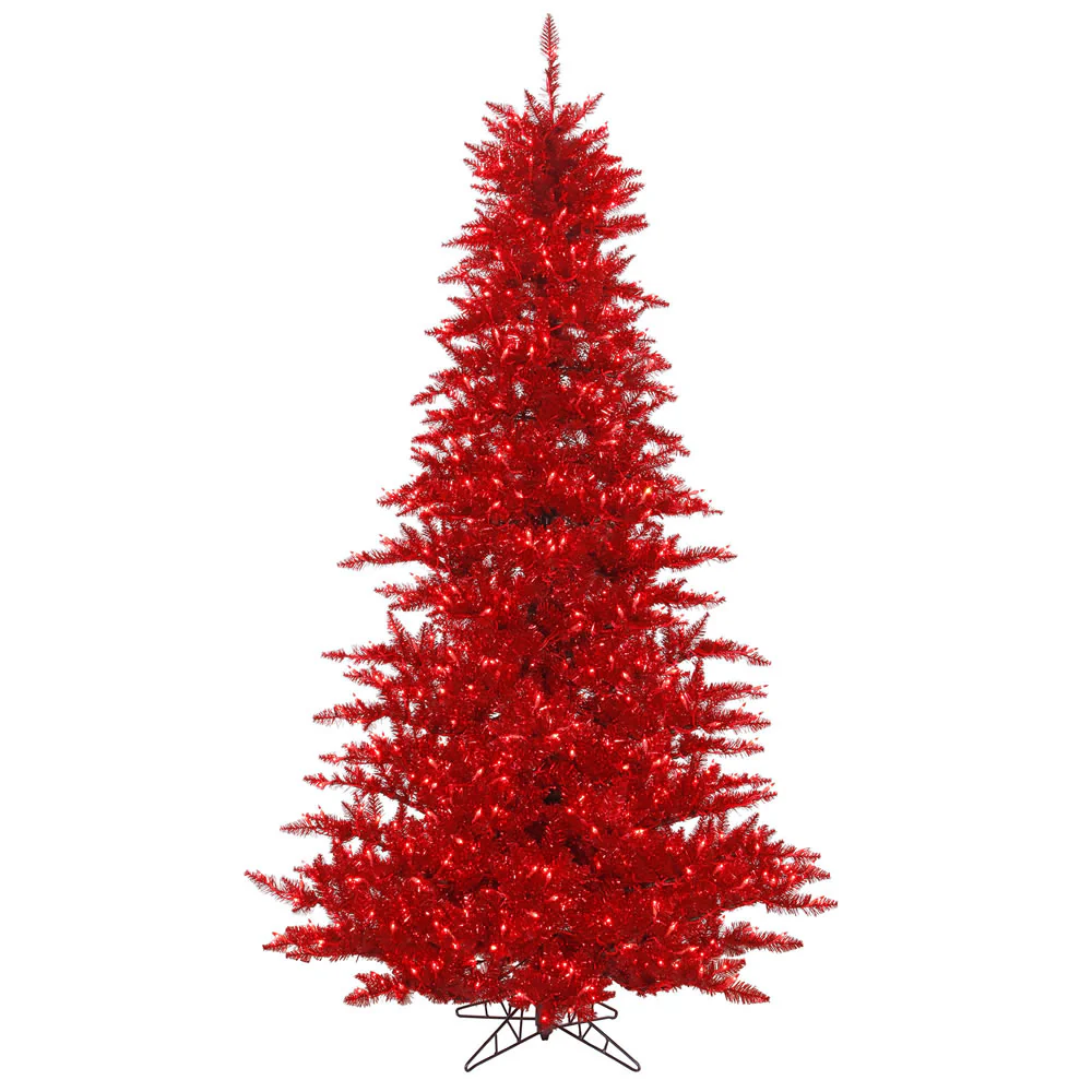 Vickerman 5.5' Tinsel Red Fir Artificial Christmas Tree Red Dura-lit LED Lights - Cheap-Us