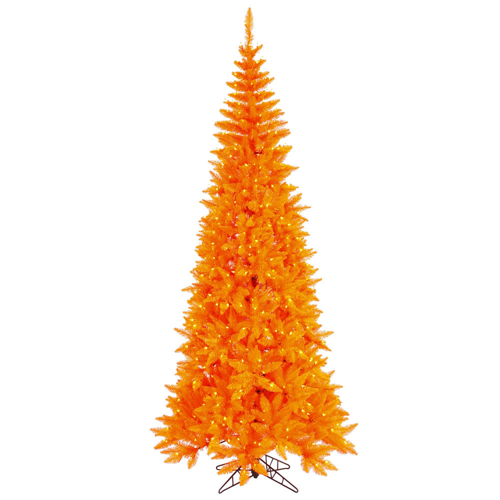 Vickerman 6.5' Orange Fir Slim Artificial Christmas Tree Orange Dura-lit LED Lights - Cheap-Us