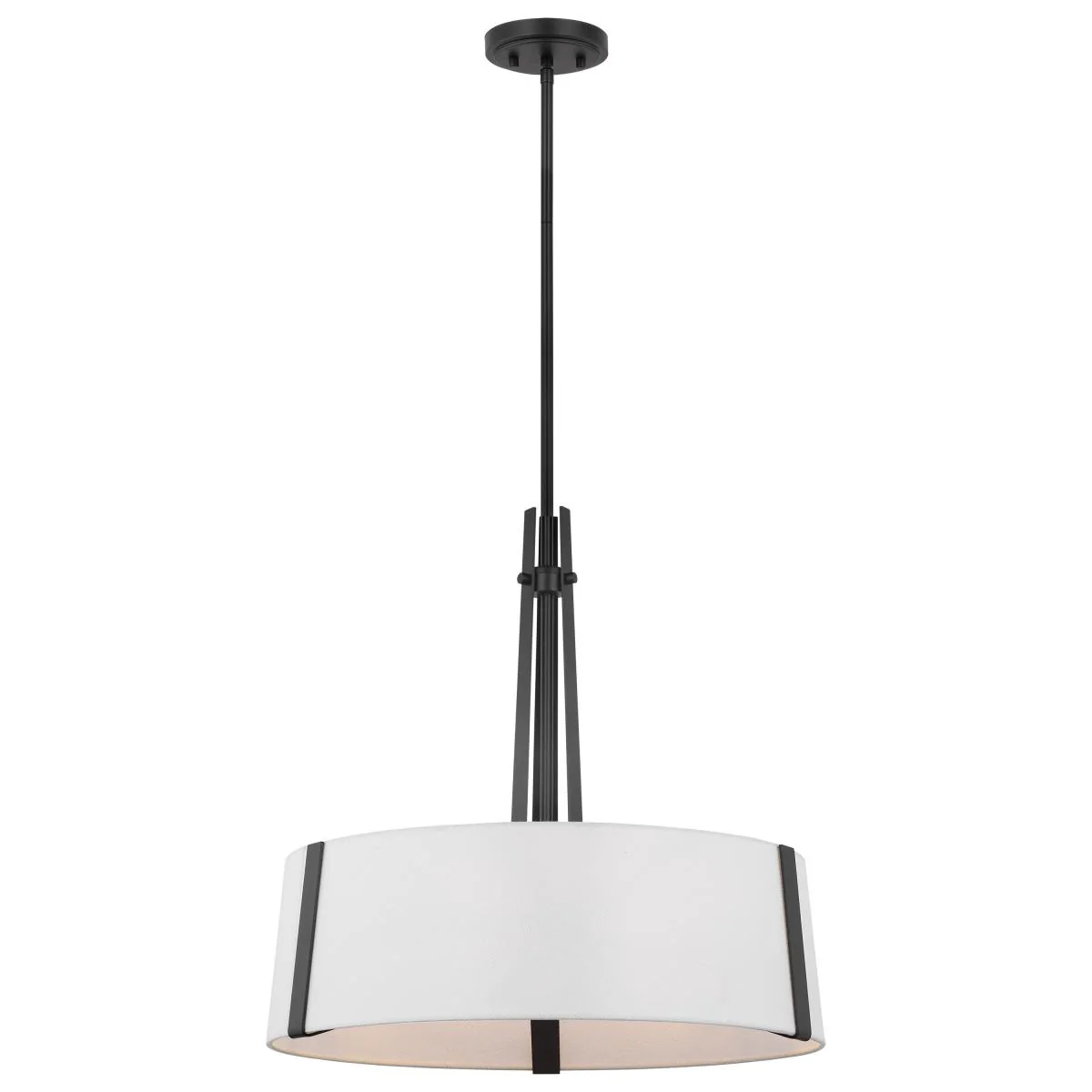 60-7678 FLYNN 3LT PENDANT BLACK Flynn; 3 Light Pendant; Medium Base; 60 Watt; Black Finish; White Textile Shade - Cheap-Us