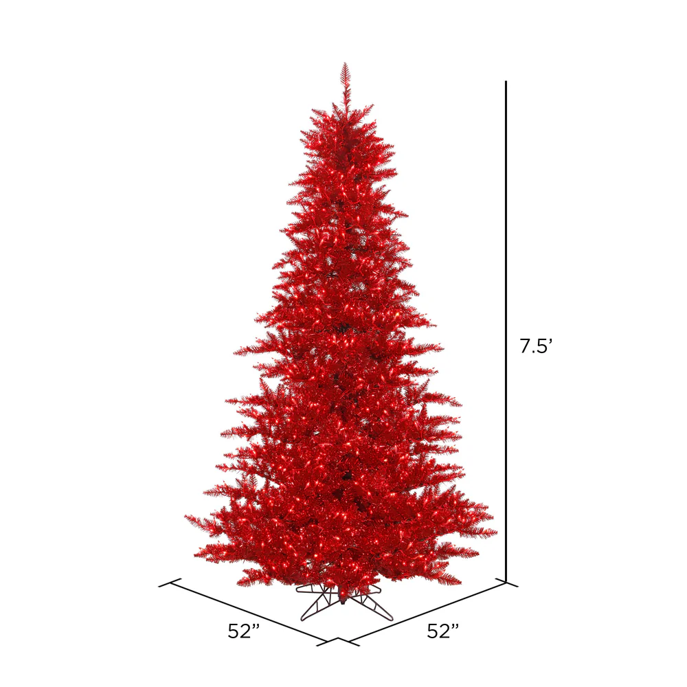 Vickerman 7.5' Tinsel Red Fir Artificial Christmas Tree Red Dura-lit LED Lights - Cheap-Us