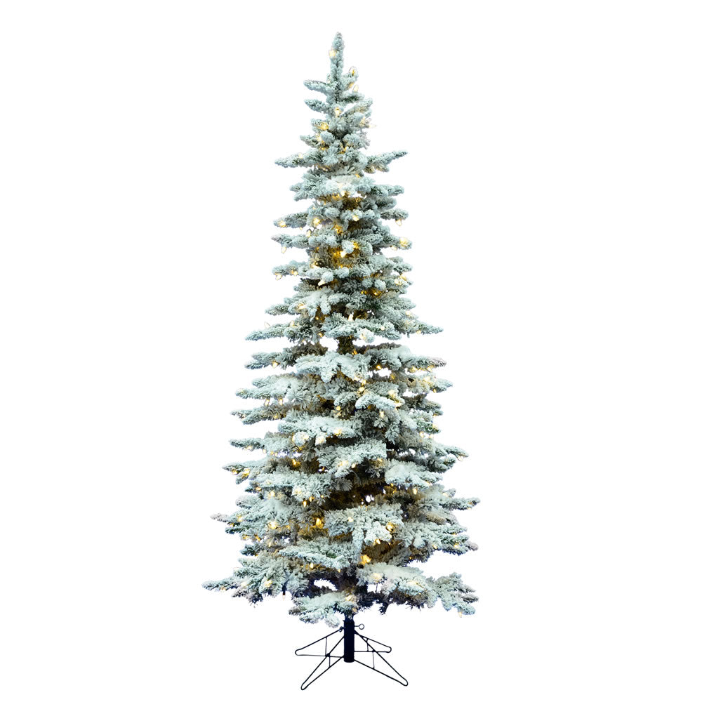 Vickerman 7.5' Flocked Utica Fir Slim Artificial Christmas Tree Pure White Single Mold LED Lights - Cheap-Us