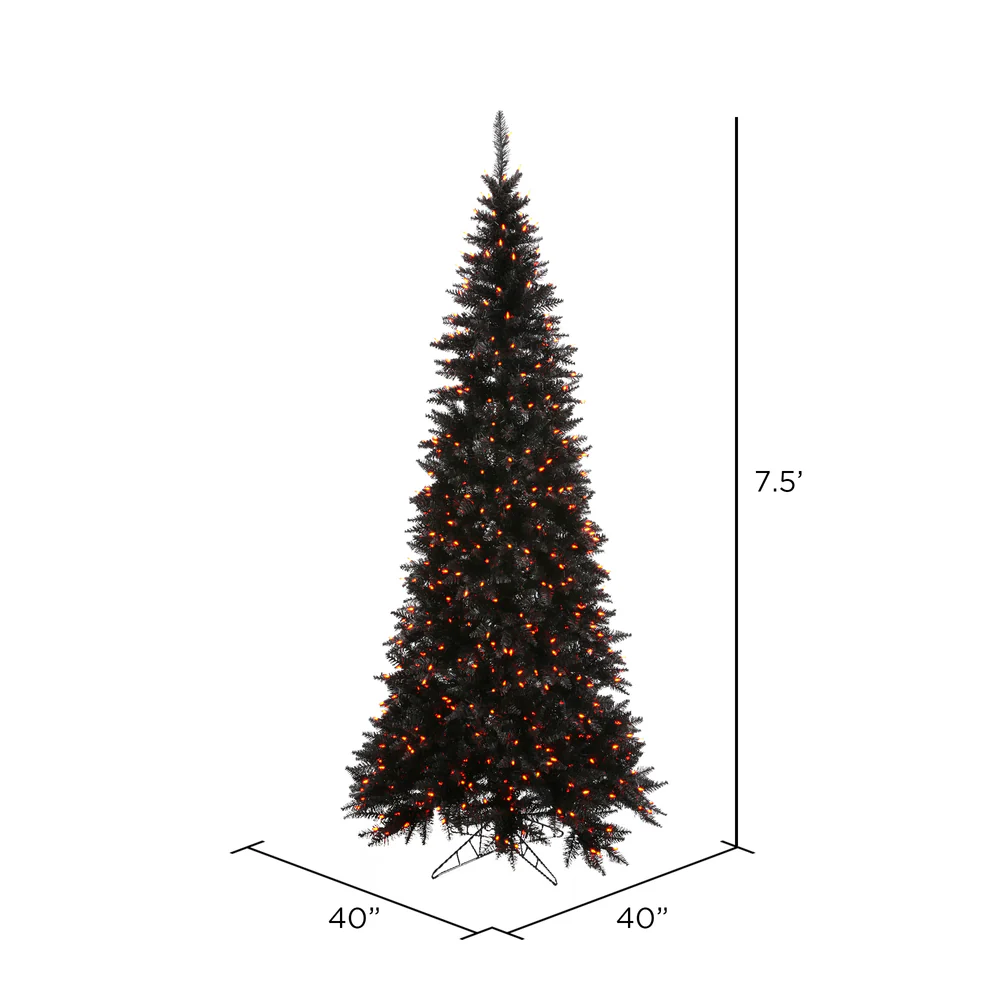 Vickerman 7.5' Black Fir Slim Artificial Christmas Tree Orange Dura-lit LED Lights - Cheap-Us