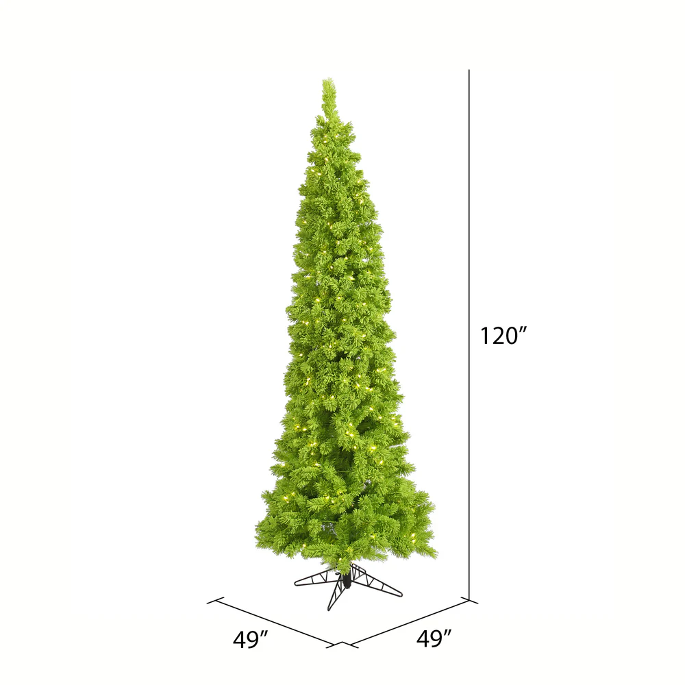 Vickerman 10' Flocked Lime Pencil Fir Artificial Christmas Tree Lime Dura-lit LED lights - Cheap-Us